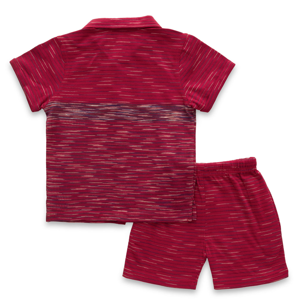 Cherry Red Multi Stripes Boys Shirt & Shorts Set