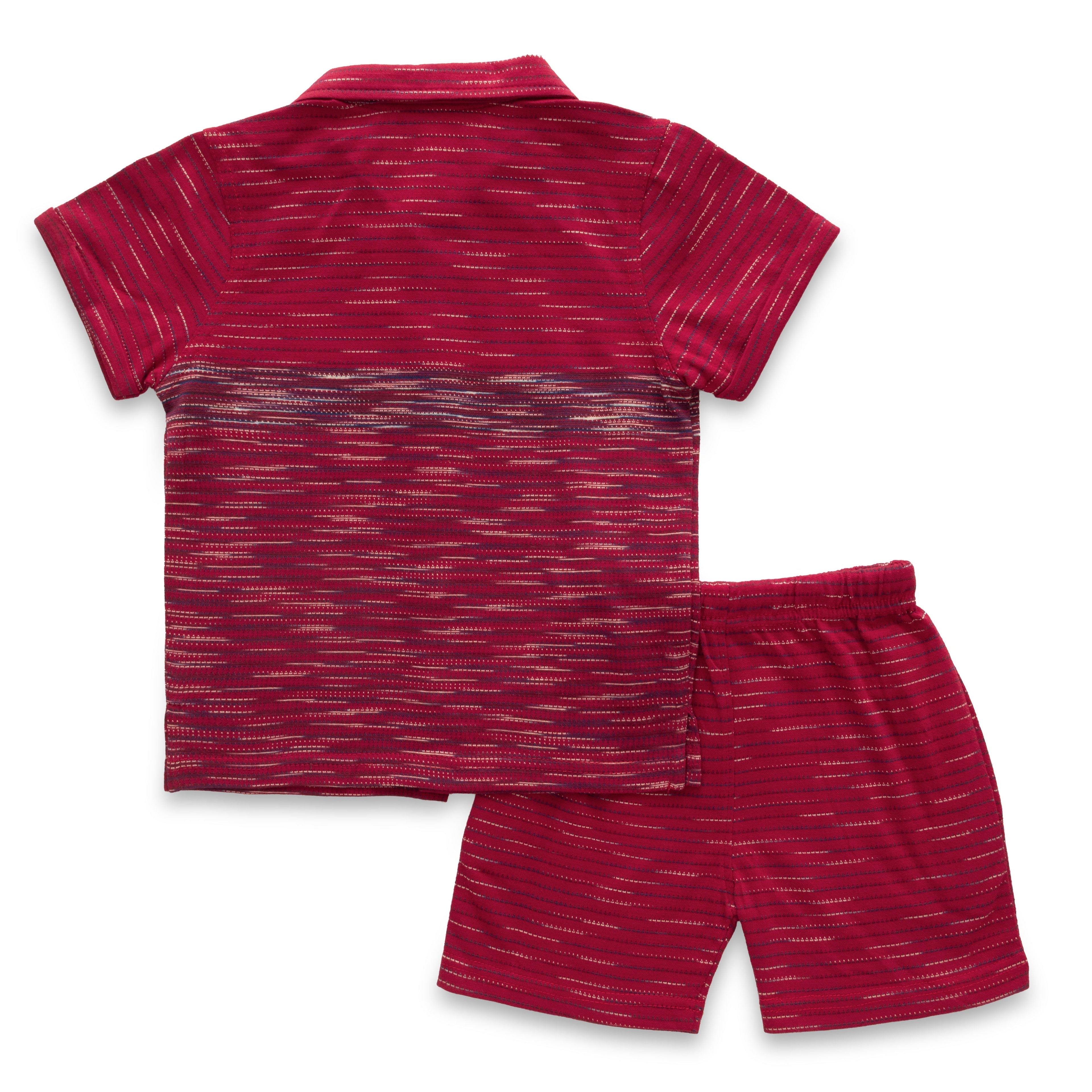 Cherry Red Multi Stripes Boys Shirt & Shorts Set