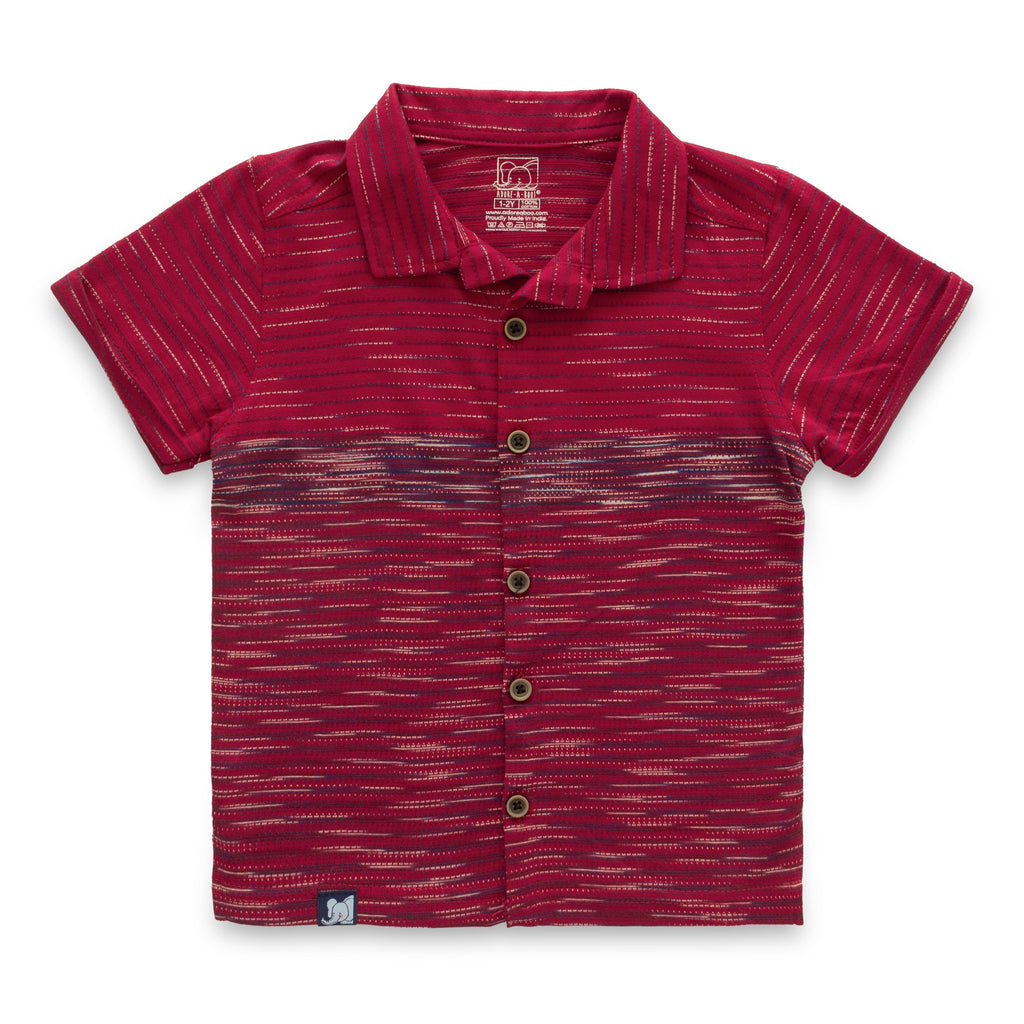 Cherry Red Multi Stripes Boys Shirt & Shorts Set