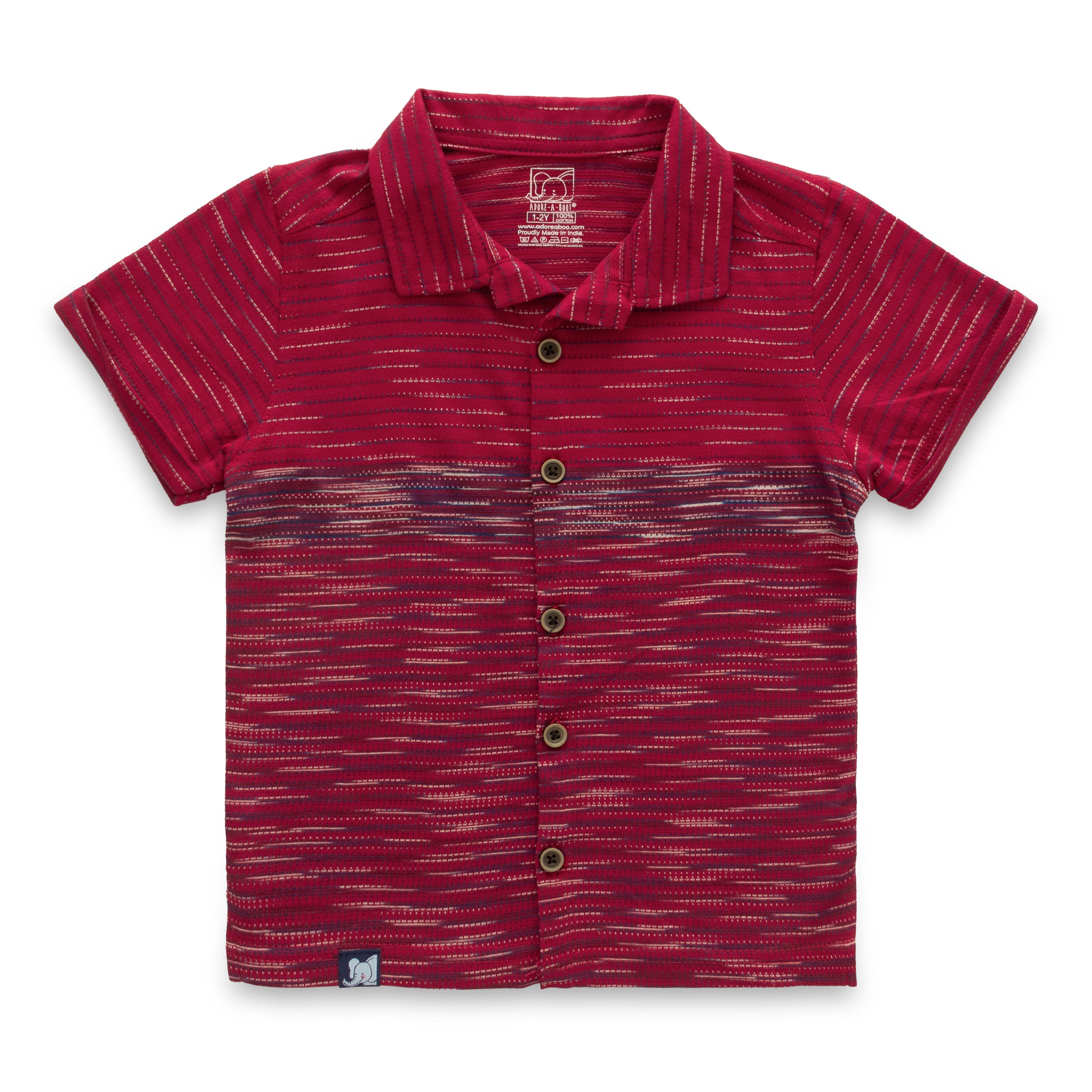 Cherry Red Multi Stripes Boys Shirt & Shorts Set