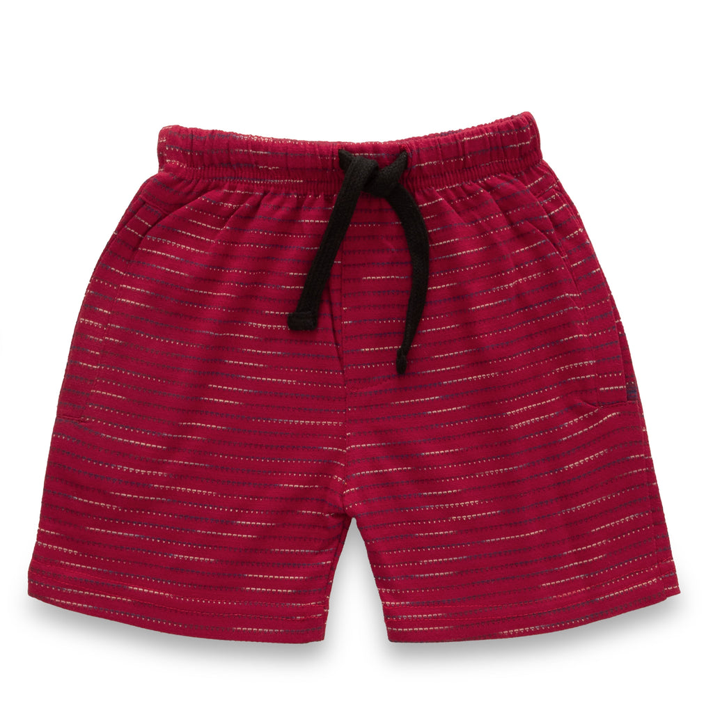 Cherry Red Multi Stripes Boys Shirt & Shorts Set
