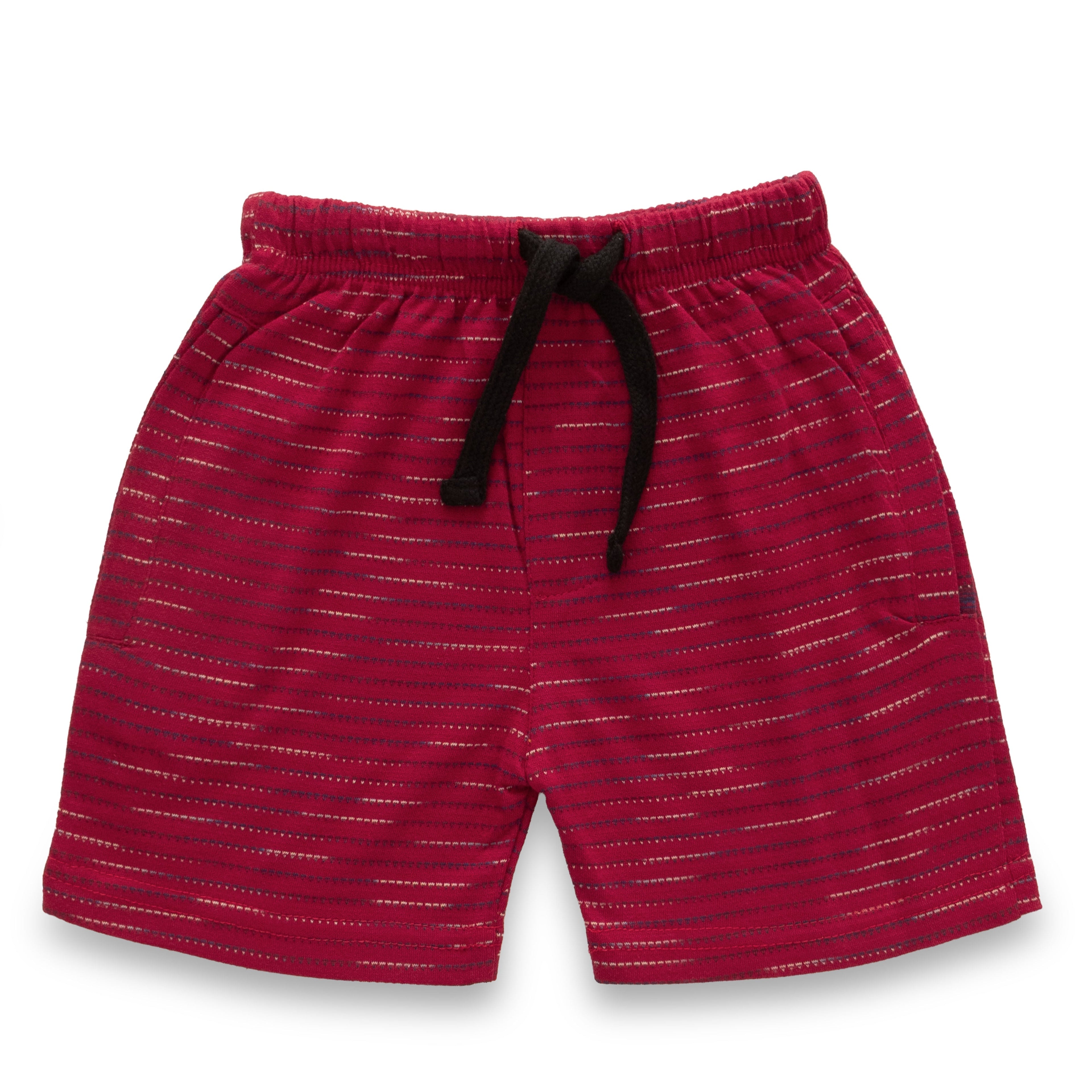 Cherry Red Multi Stripes Boys Shirt & Shorts Set
