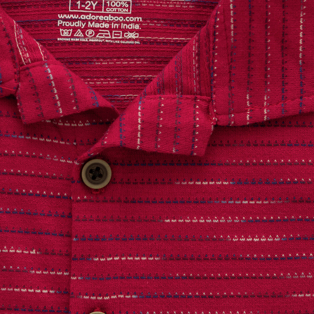 Cherry Red Multi Stripes Boys Shirt & Shorts Set