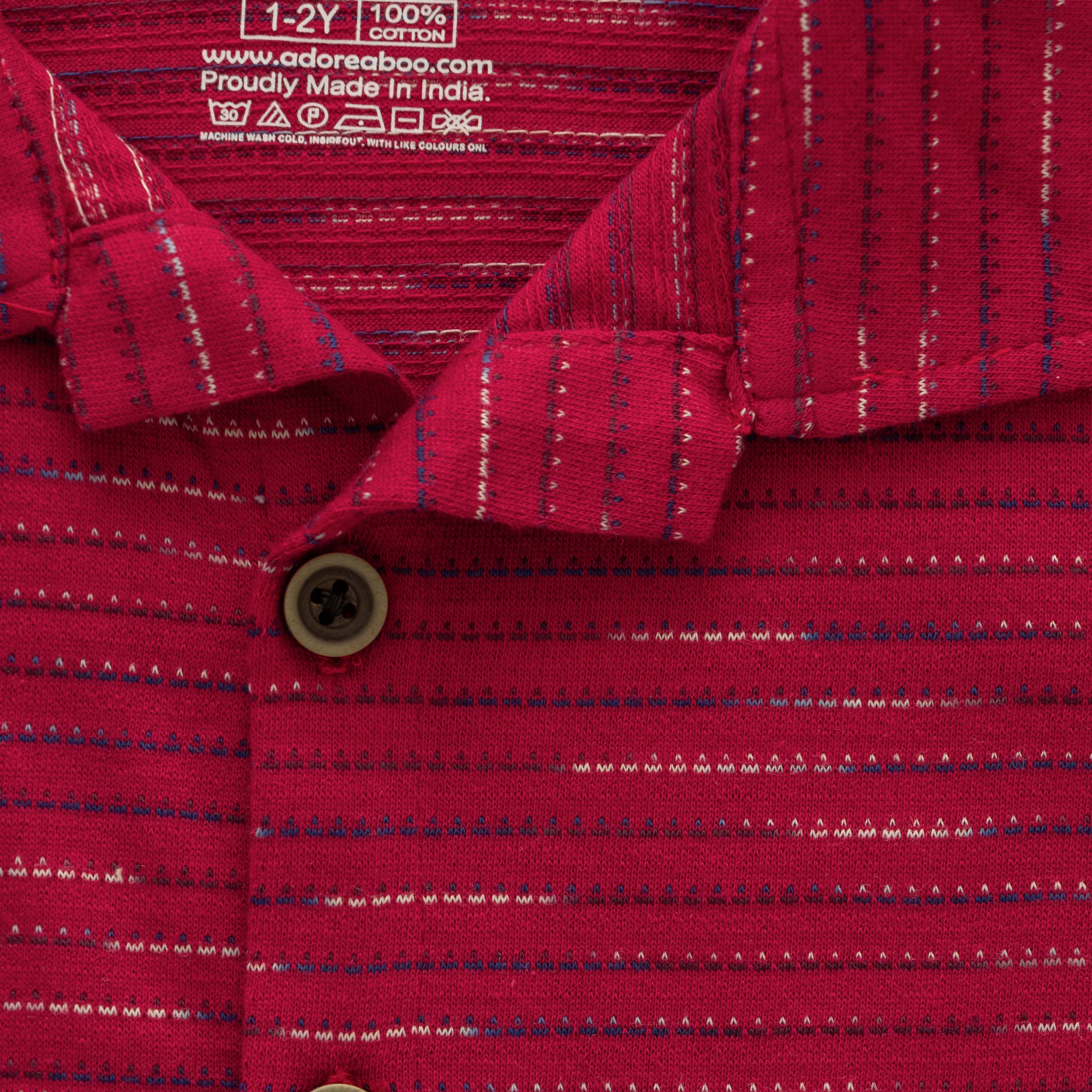 Cherry Red Multi Stripes Boys Shirt & Shorts Set