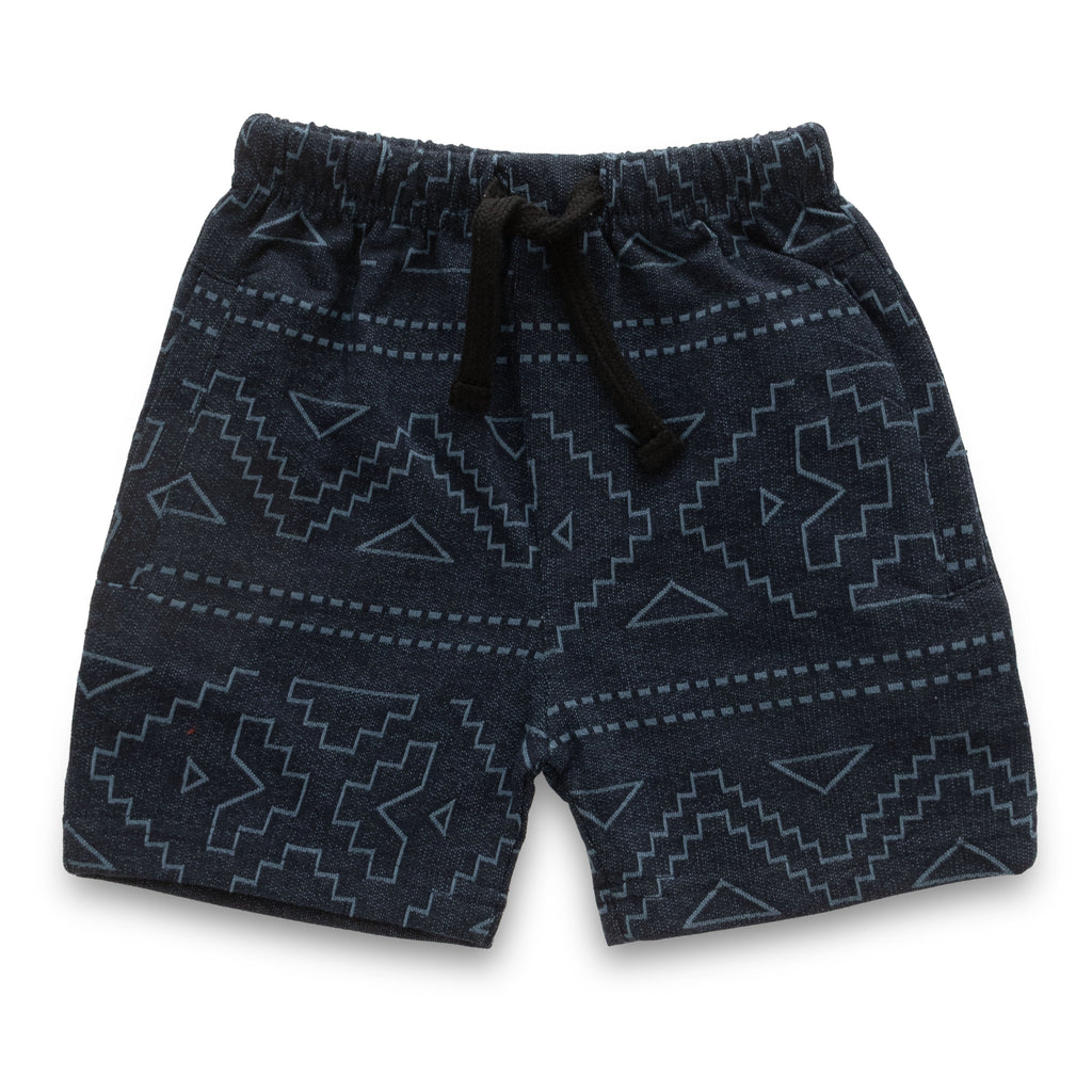 Geometrical Designed Navy Blue Boys Shirt & Shorts Set