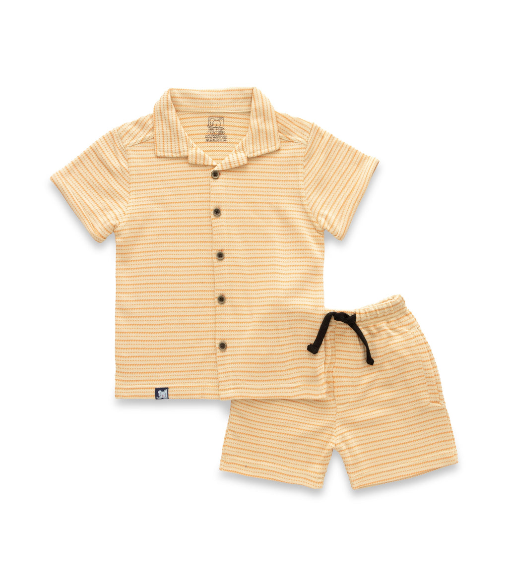 Yellow With Orange Stripes Boys Shirt & Shorts Set