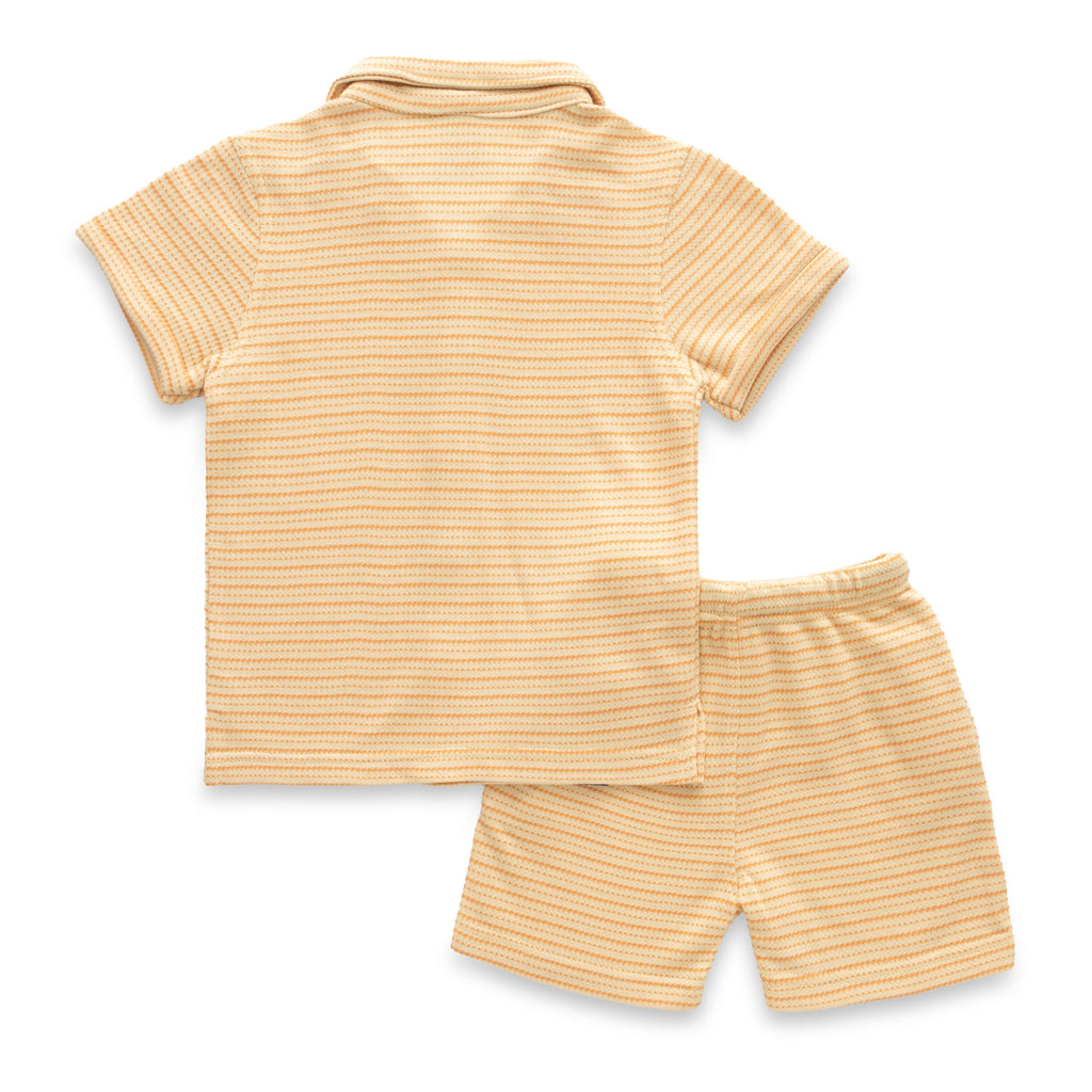 Yellow With Orange Stripes Boys Shirt & Shorts Set