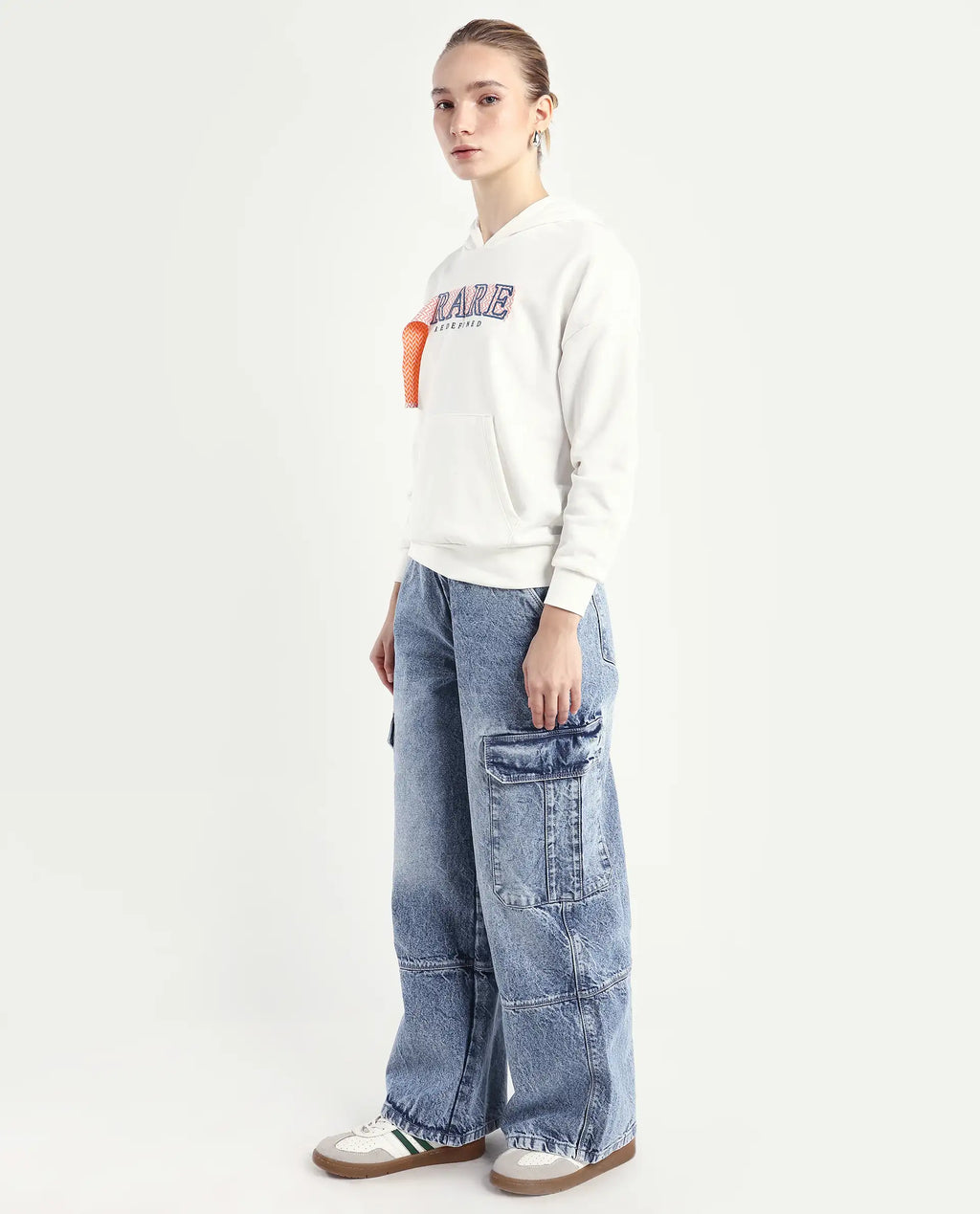 Rareism Women's Caro Light Blue Cotton Plain Ankle Length Baggy Jeans