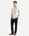 Rare Rabbit Men Chinio Black Linen Blend Drawstring Closure Plain Trouser