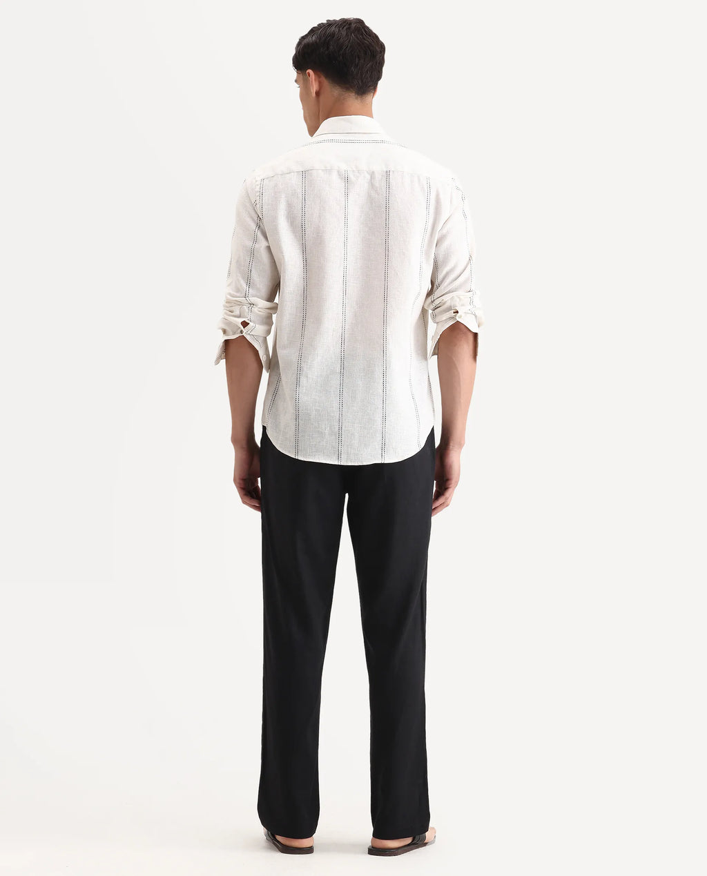 Rare Rabbit Men Chinio Black Linen Blend Drawstring Closure Plain Trouser