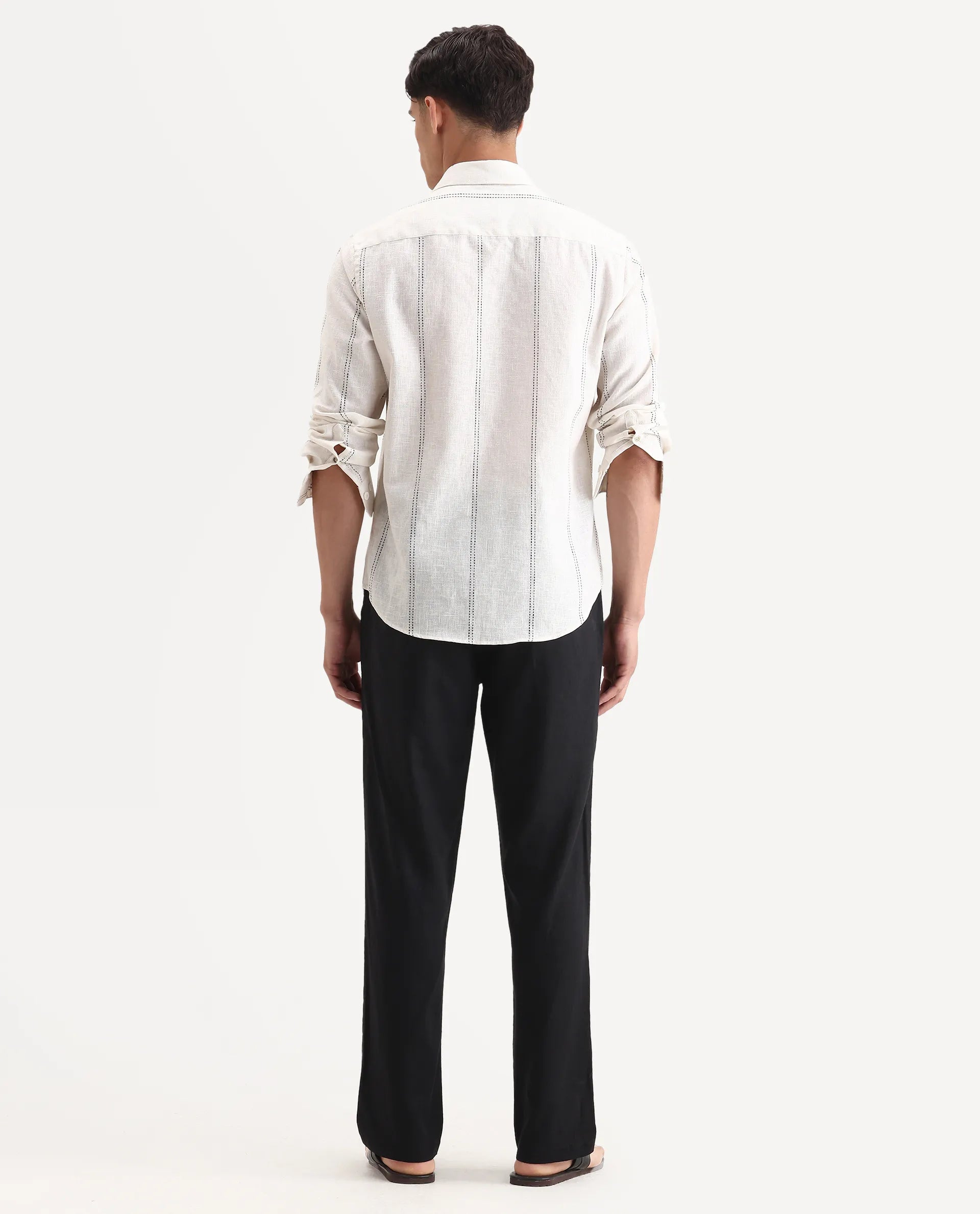 Rare Rabbit Men Chinio Black Linen Blend Drawstring Closure Plain Trouser