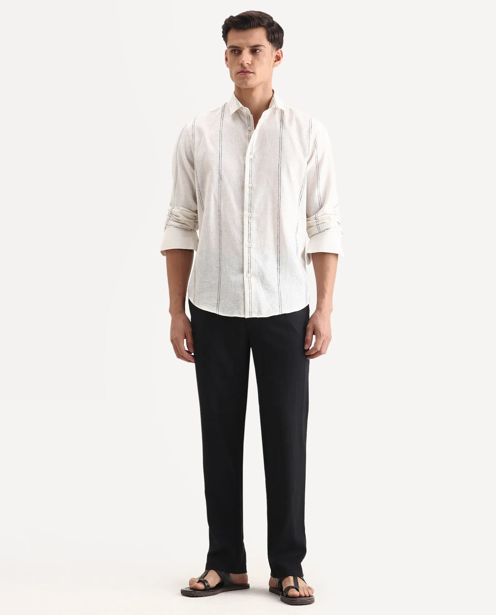 Rare Rabbit Men Chinio Black Linen Blend Drawstring Closure Plain Trouser