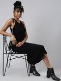 Women's Black Round Neck Sleeveless A-Line Midi Dress