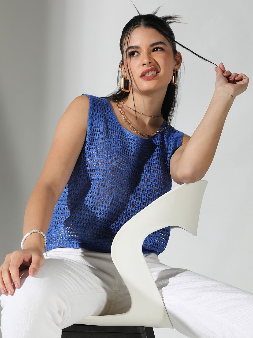 Women's Crochet Blue Vest Top