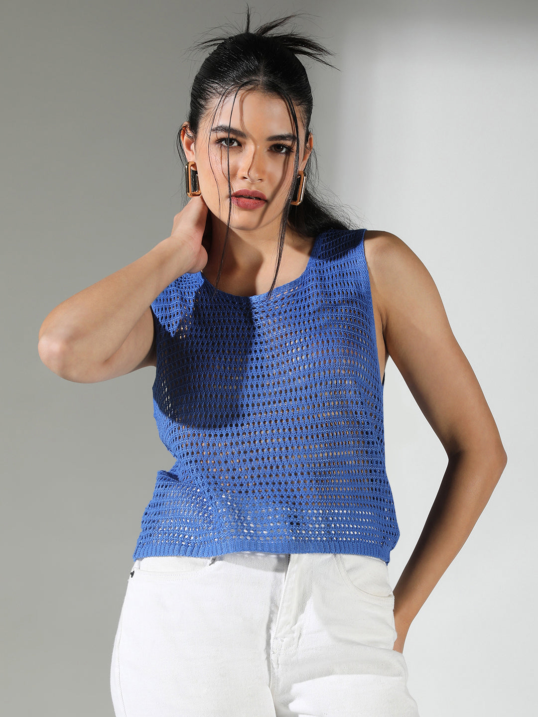 Women's Crochet Blue Vest Top