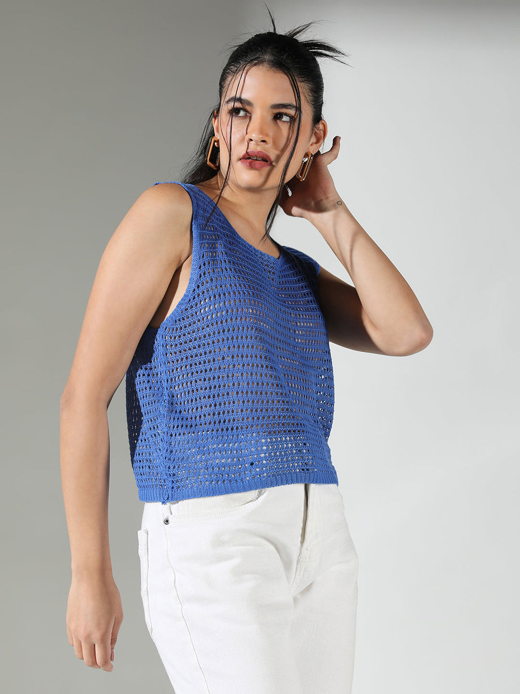 Women's Crochet Blue Vest Top