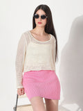 Women's Cream Fitted Crochet Top with Inner Slip
