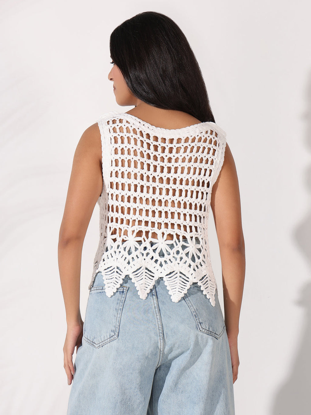 Women's White Crochet Boxy Crop Top