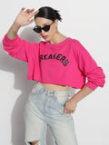 Women's Typography Pink Crew Neck Crop Top