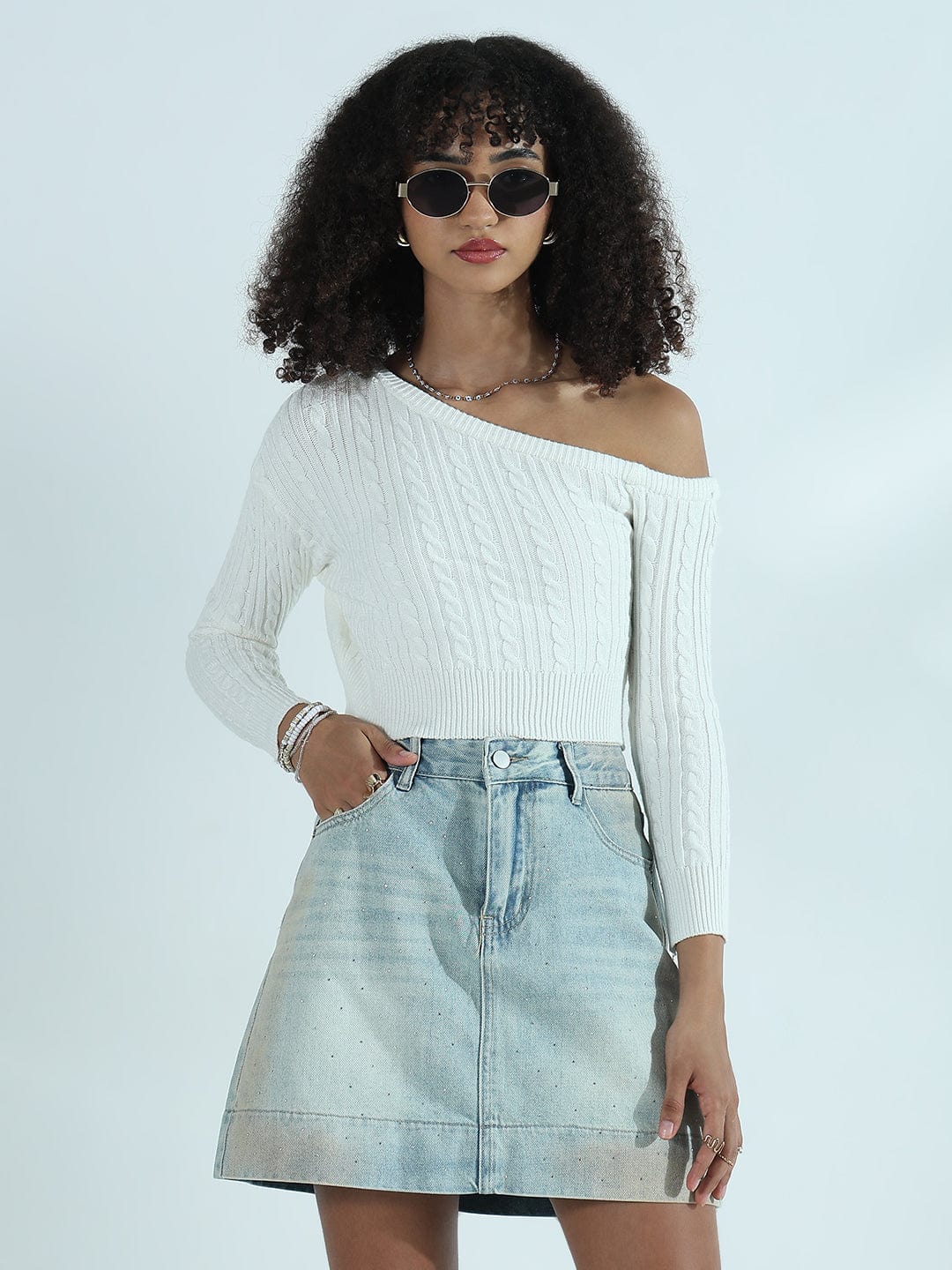 Women's Ribbed White Off Shoulder Crop Top
