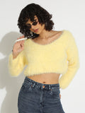 Women's Yellow Fuzzy Knit Crop Top
