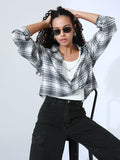 Women's Checked Grey Shirt Style Top with Inner Tank Top & Chain