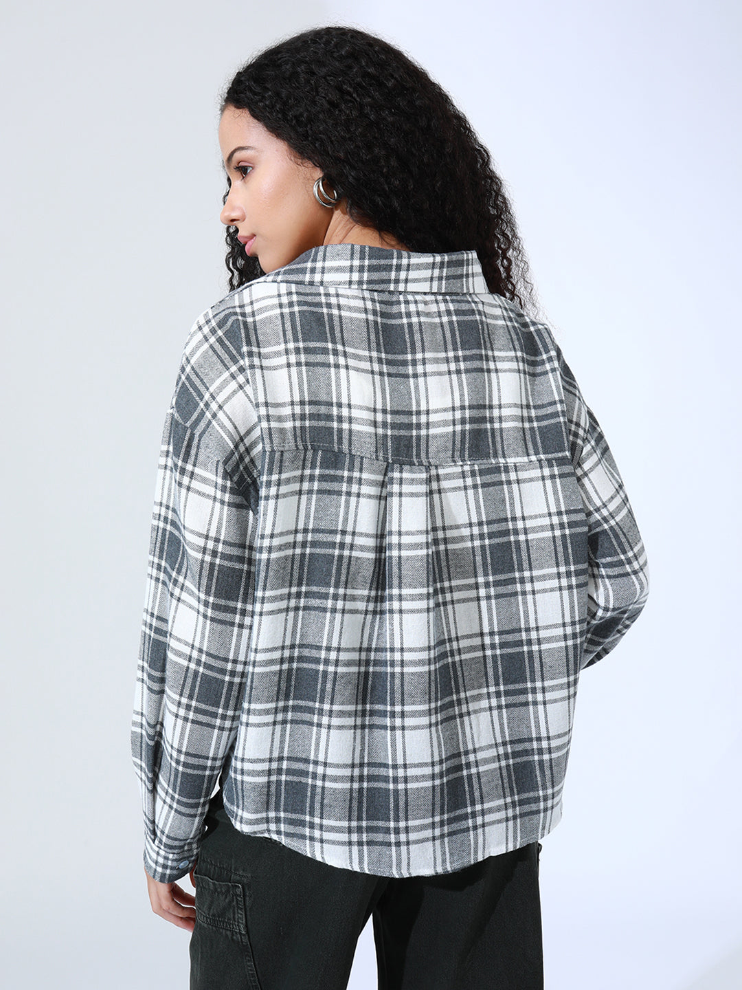 Women's Checked Grey Shirt Style Top with Inner Tank Top & Chain