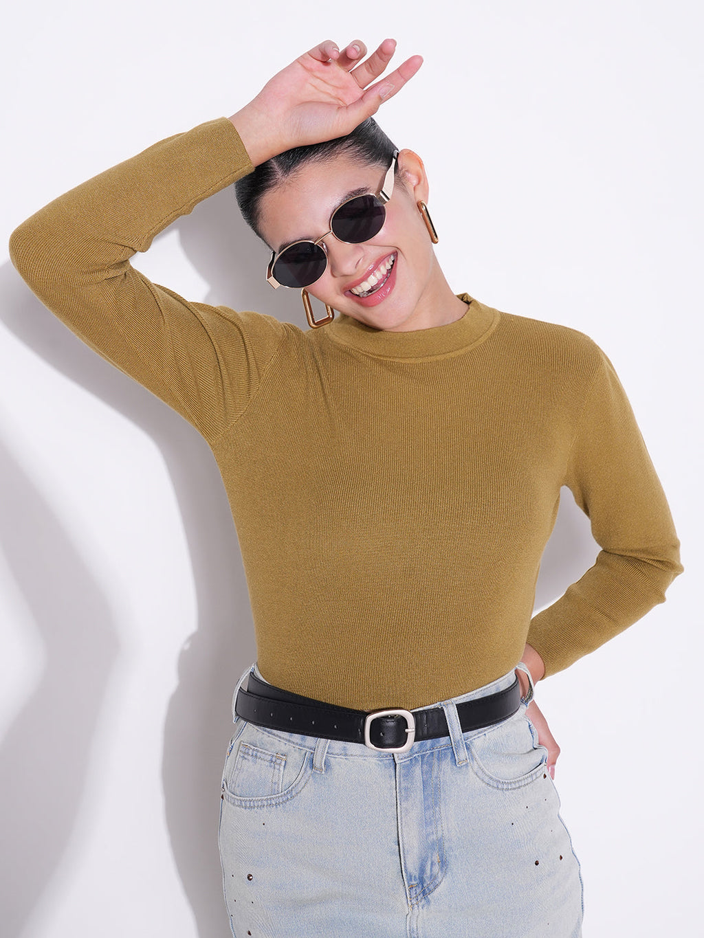 Women's Olive Round Neck Crop Top