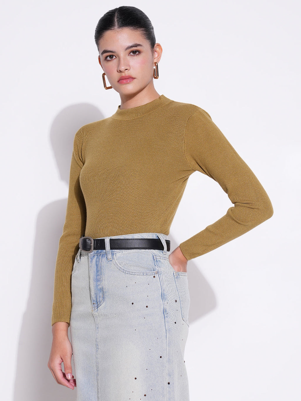 Women's Olive Round Neck Crop Top