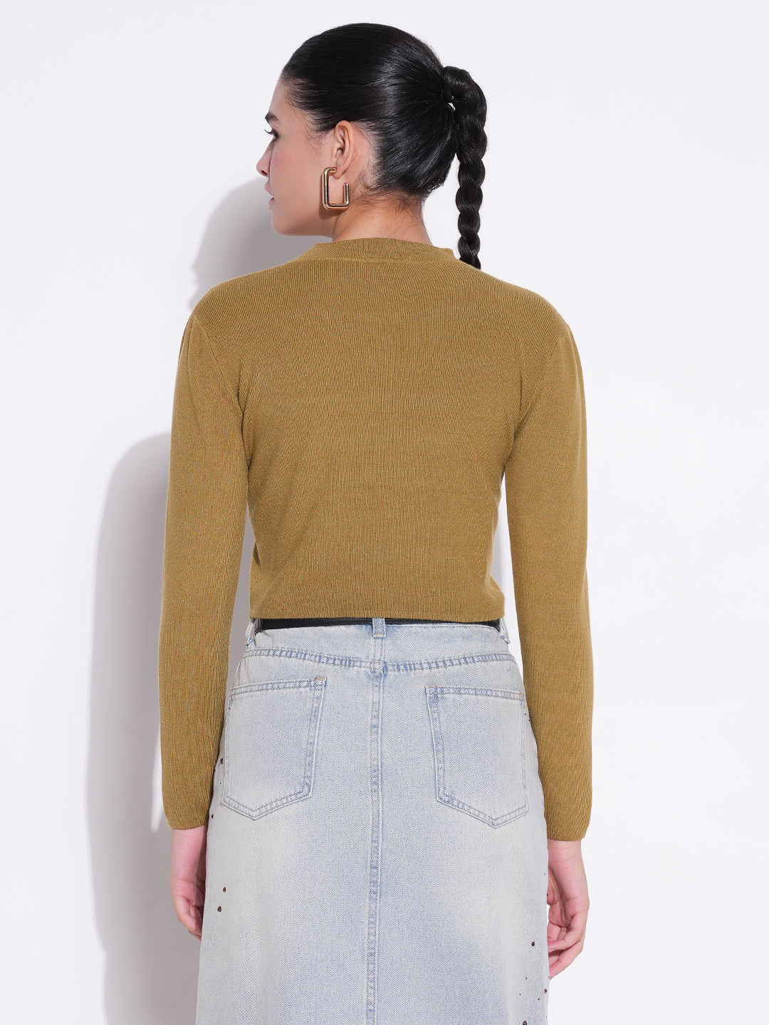 Women's Olive Round Neck Crop Top