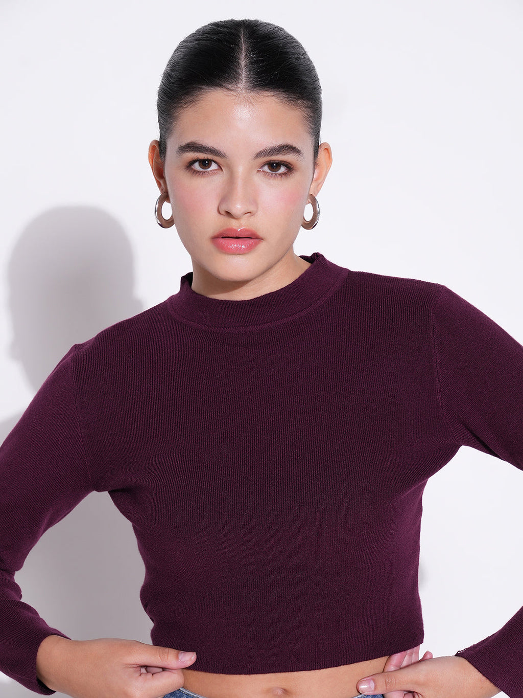 Women's Purple Round Neck Crop Top