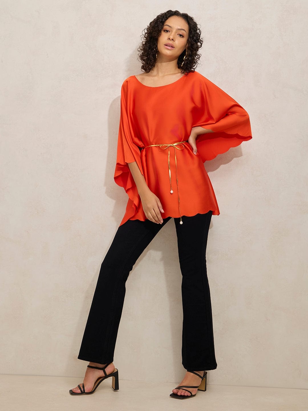 Women's Red Kaftan Top with Waist Tie-Up