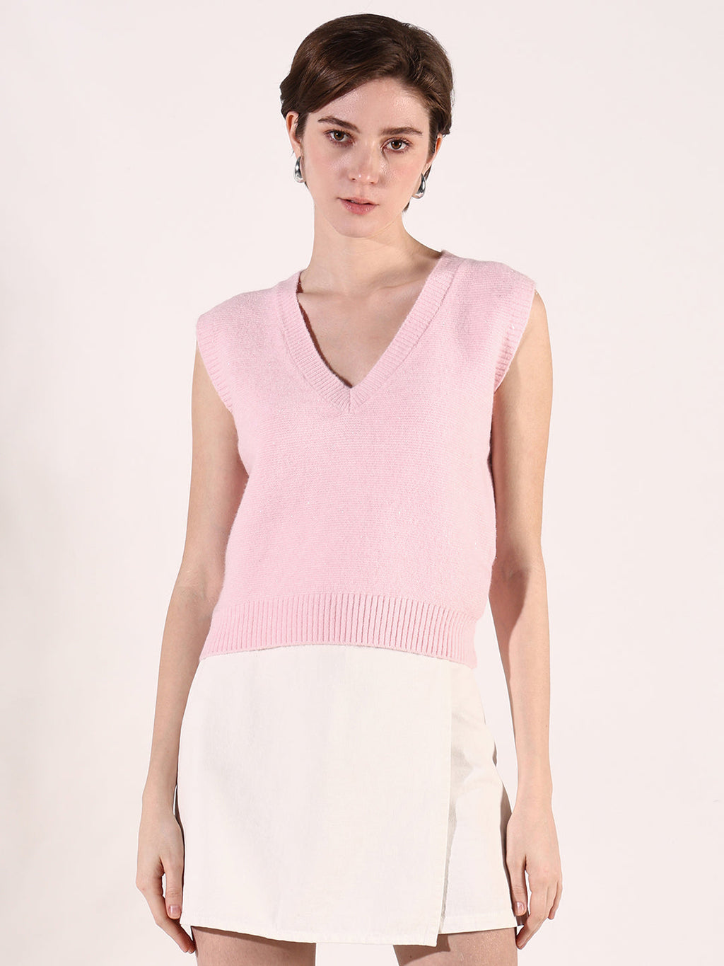 Women's Pink V-Neck Sleeveless Top