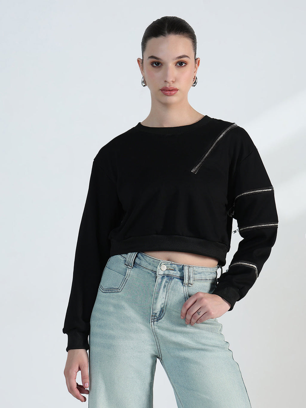 Women's Black Top with Zipper Detail