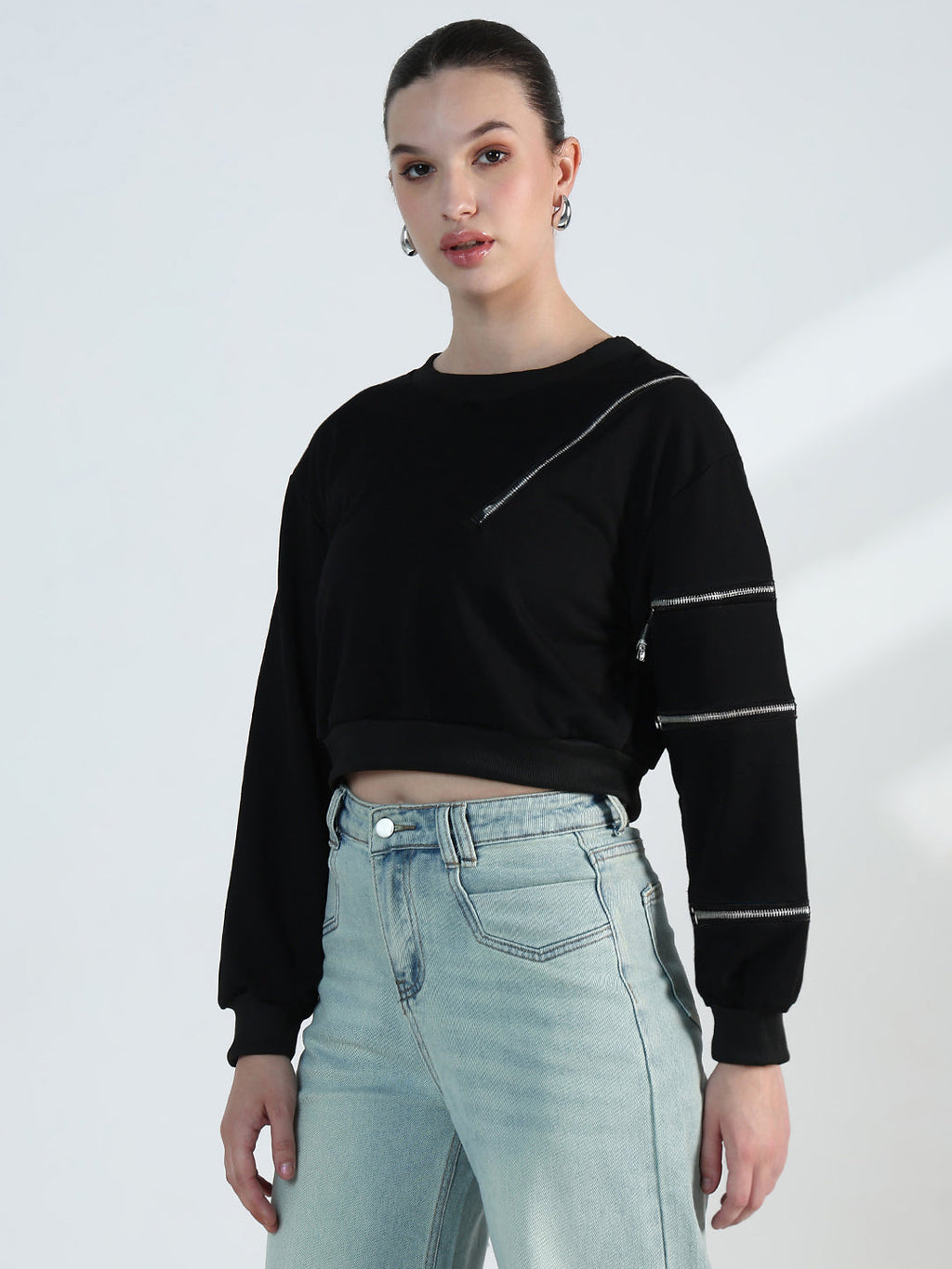 Women's Black Top with Zipper Detail