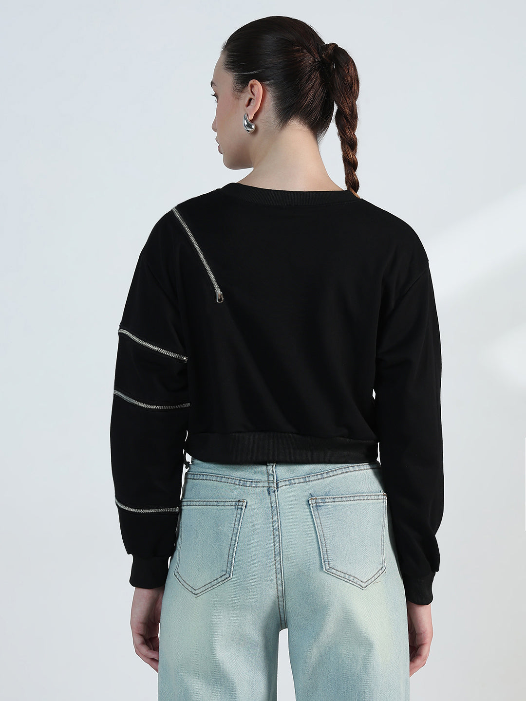 Women's Black Top with Zipper Detail