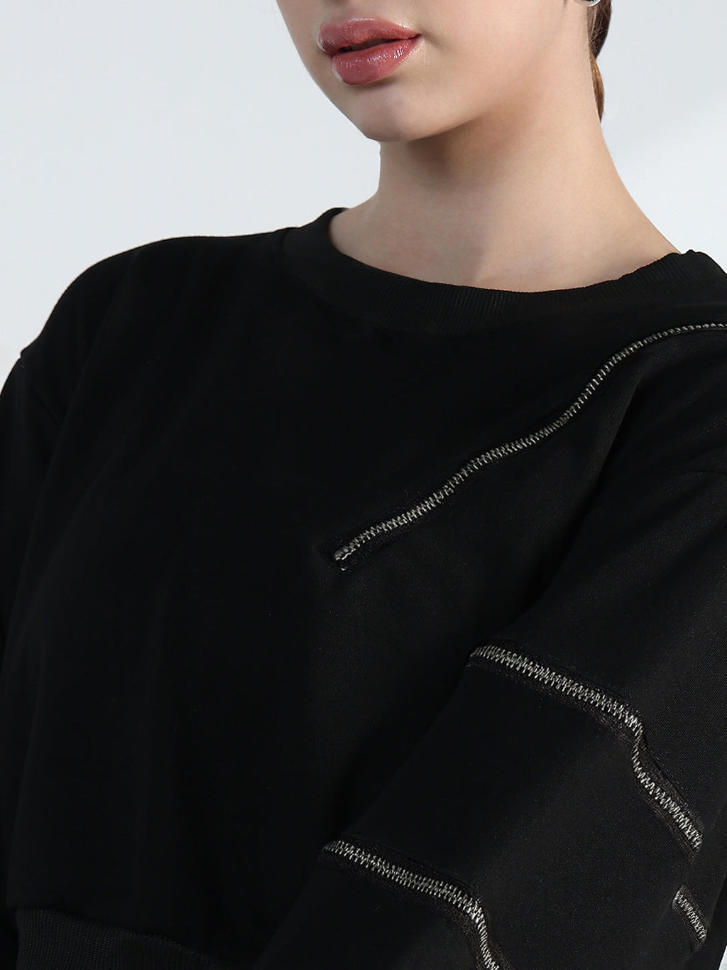 Women's Black Top with Zipper Detail