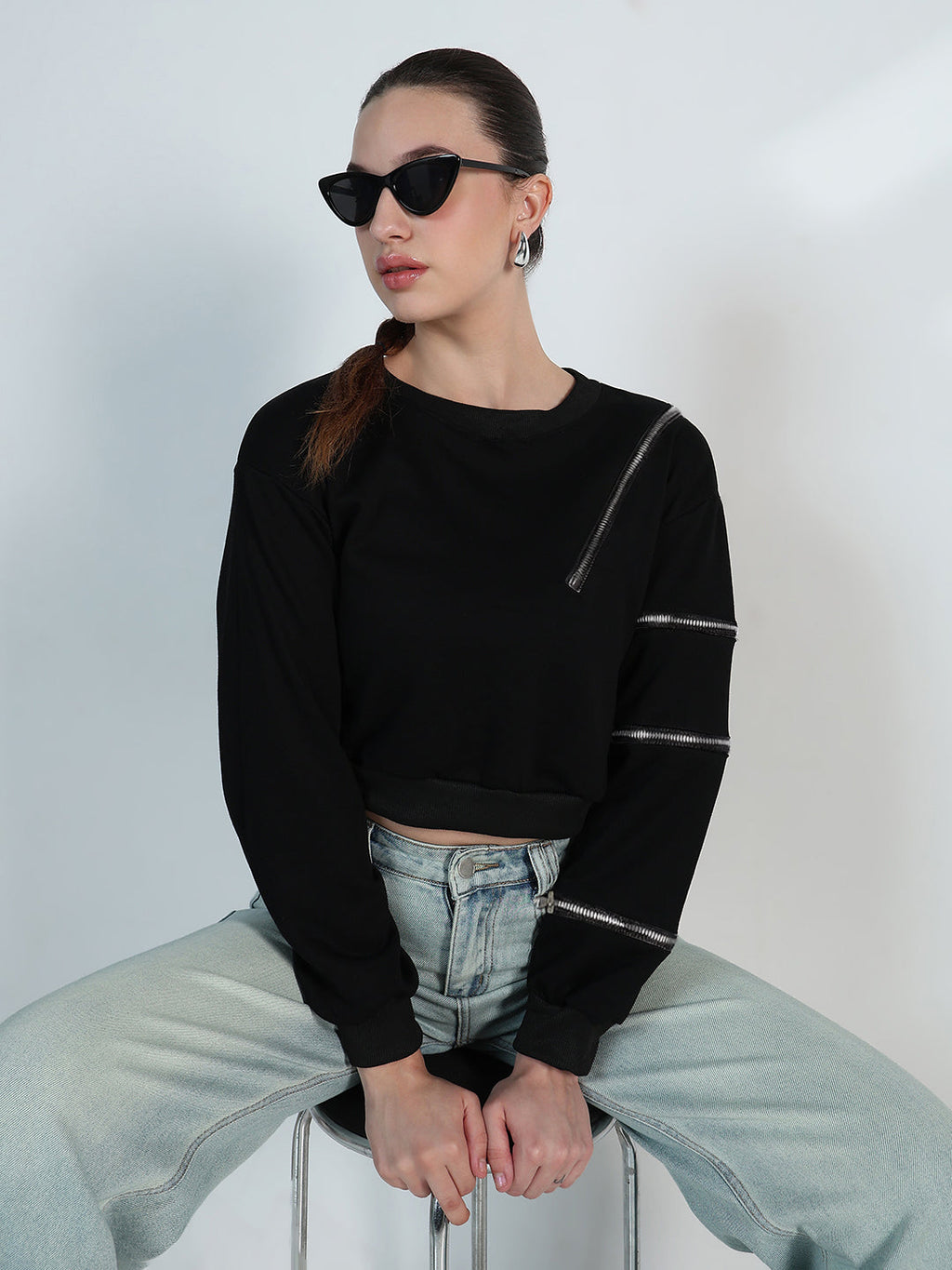Women's Black Top with Zipper Detail