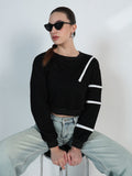 Women's Black Oversized Short Top with White Zipper Detail