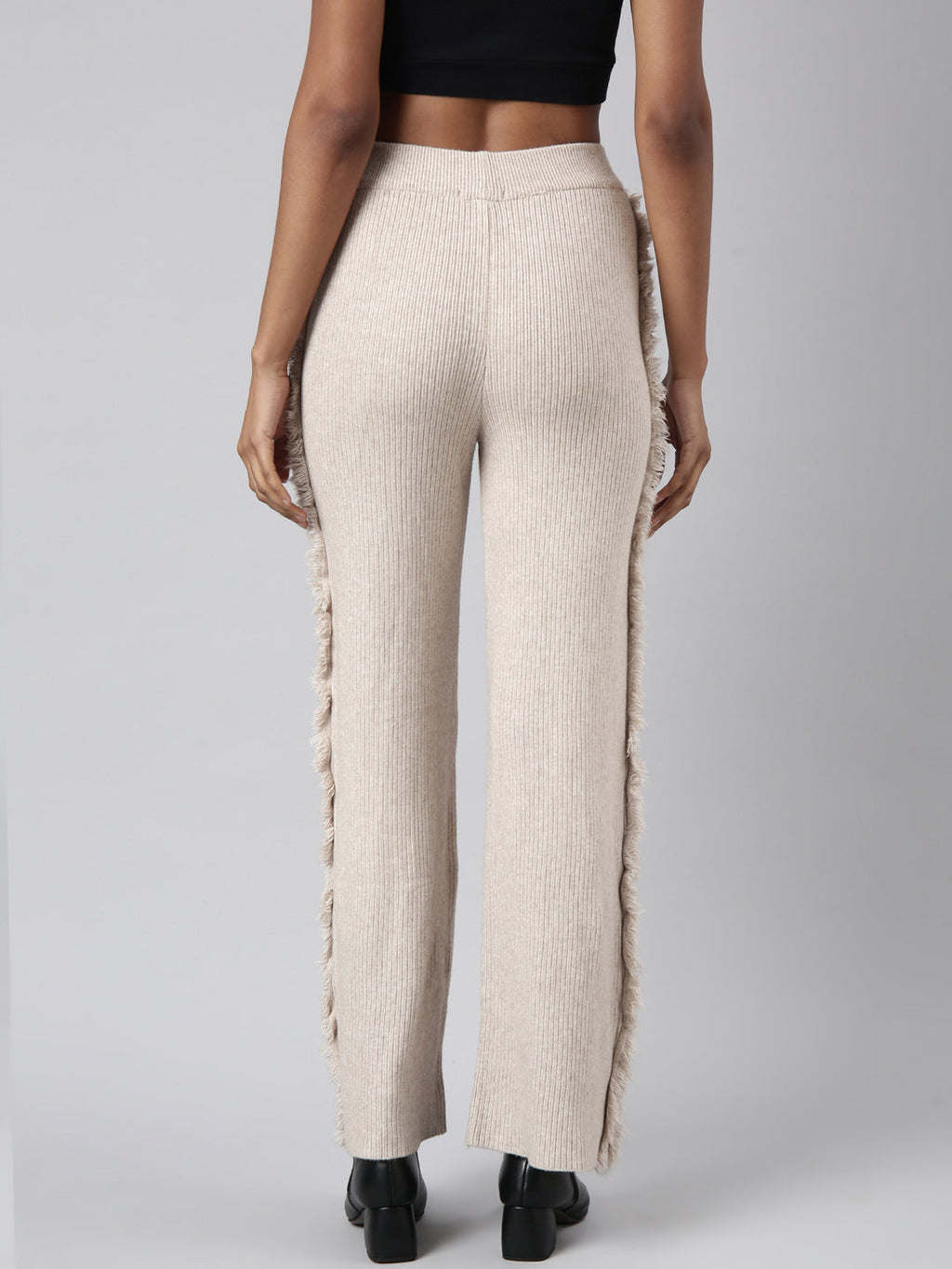 Women's Beige Mid-Rise Comfort Straight Fit Casual Trousers