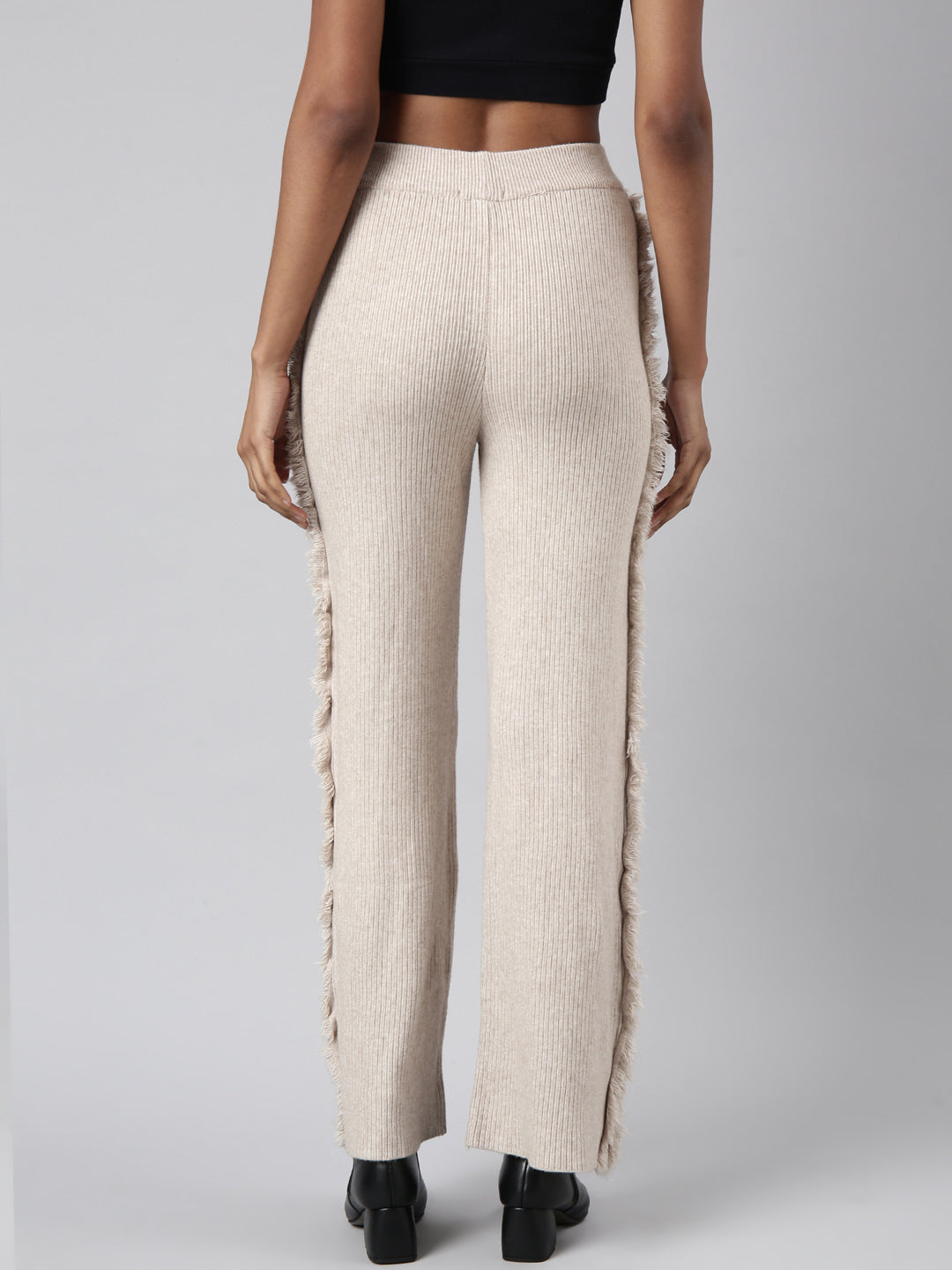 Women's Beige Mid-Rise Comfort Straight Fit Casual Trousers