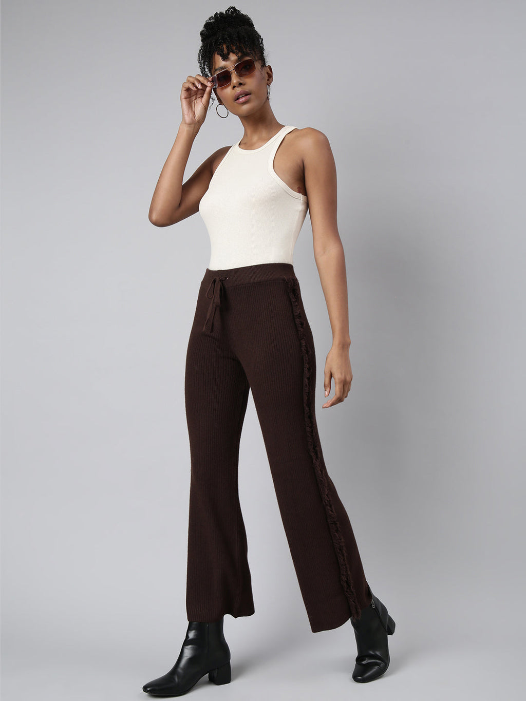 Women's Brown Comfort Straight Fit Trouser