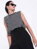 Women's Black Striped Top with Chain