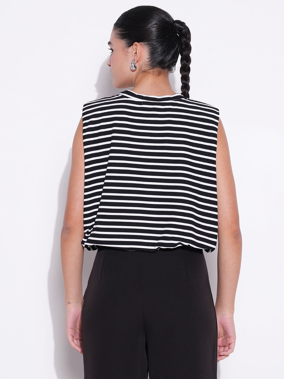 Women's Black Striped Top with Chain