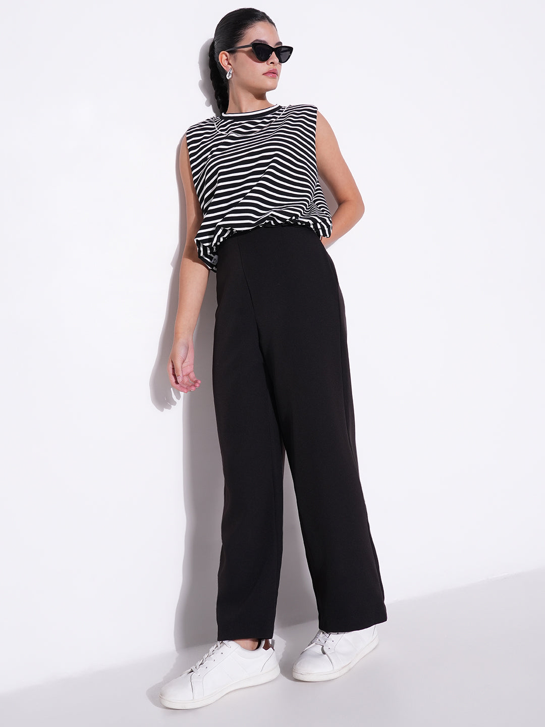 Women's Black Striped Top with Chain