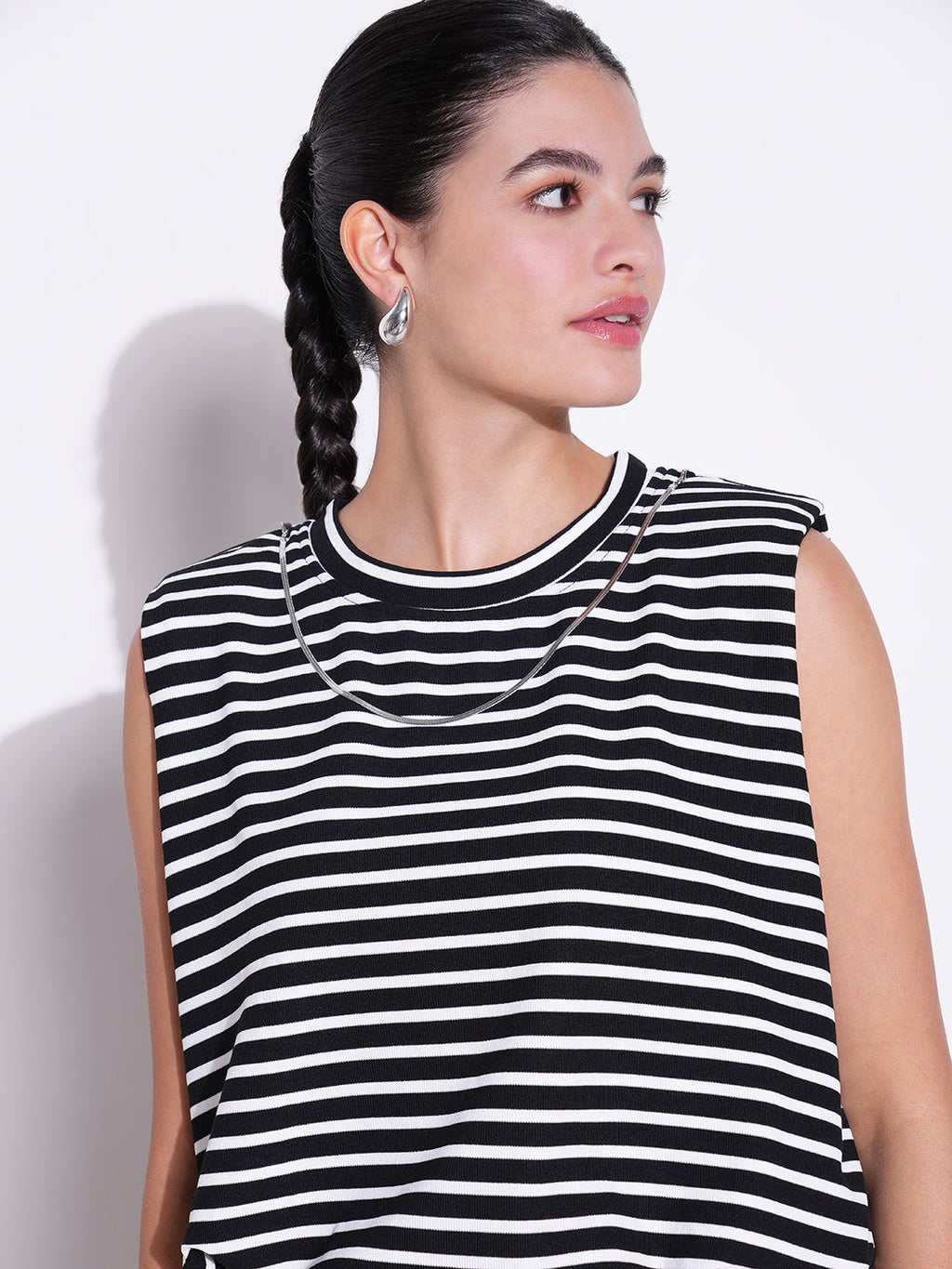 Women's Black Striped Top with Chain