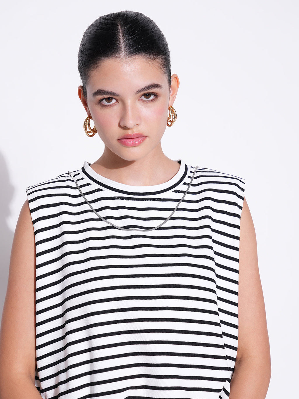 Women's White Striped Top with Chain