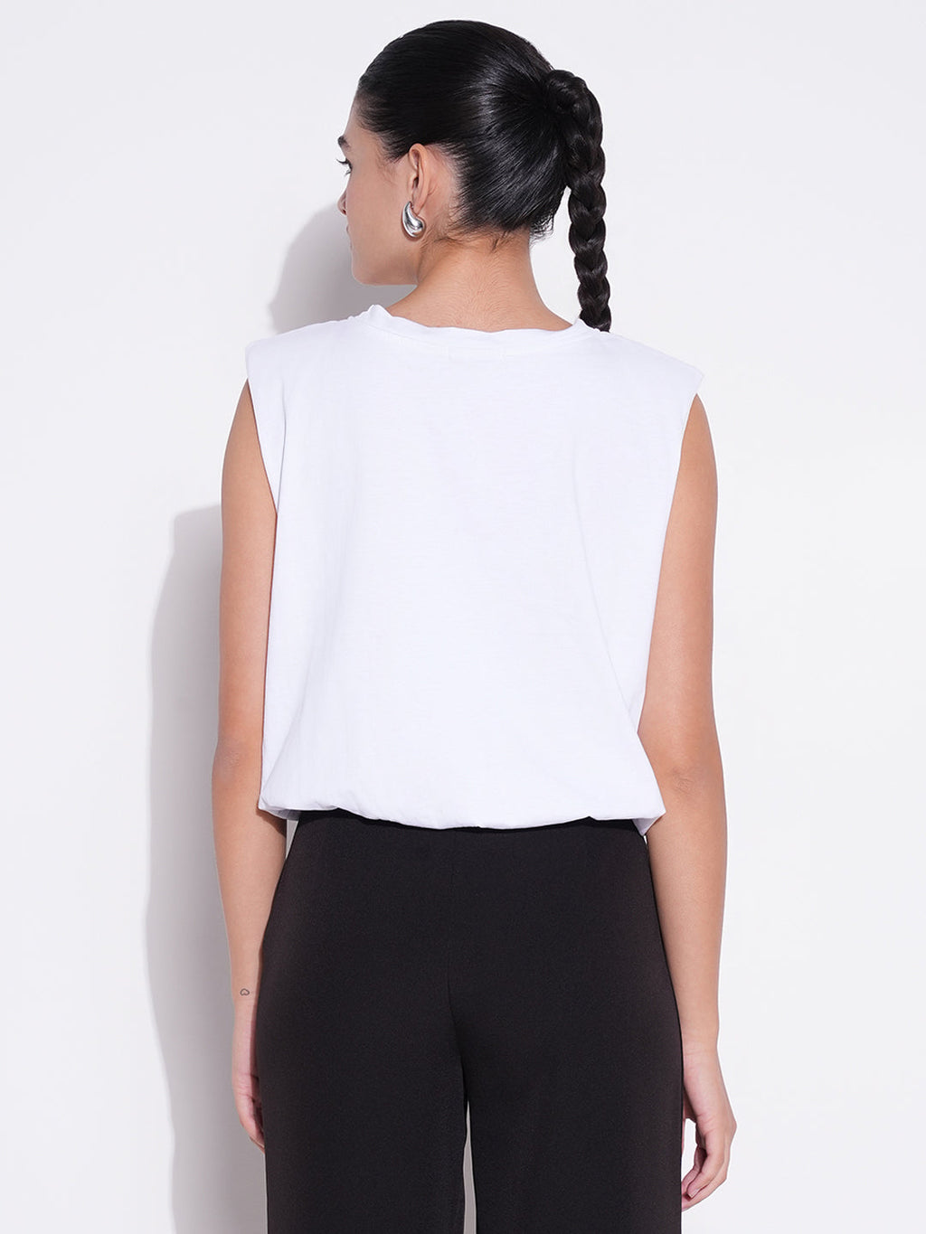 Women's White Solid Top with Chain