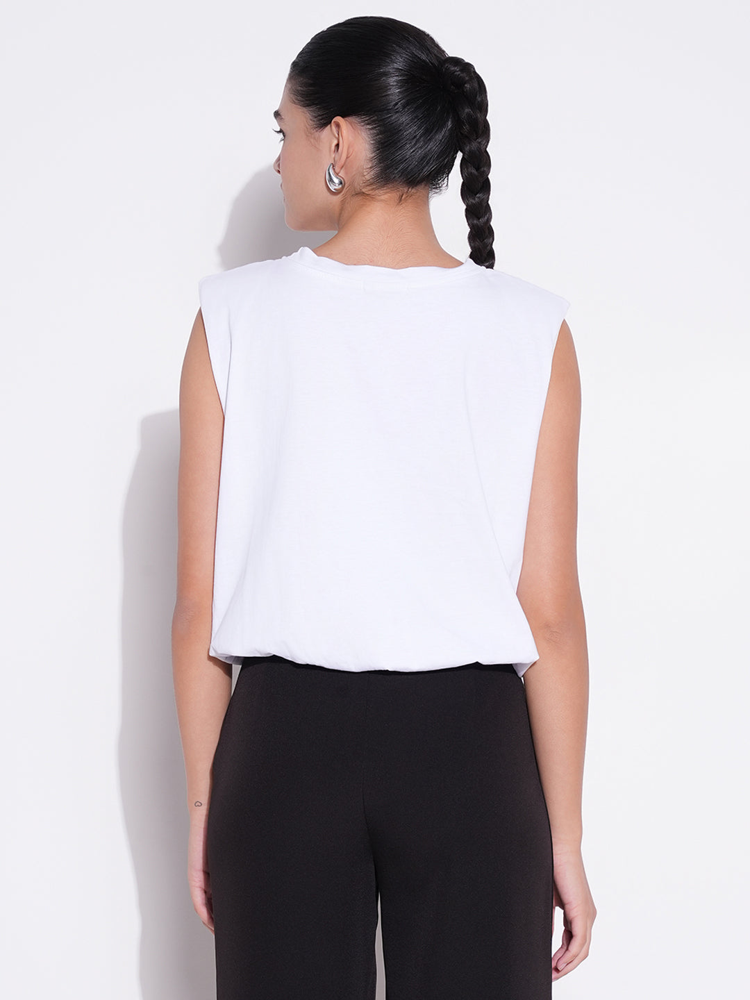 Women's White Solid Top with Chain