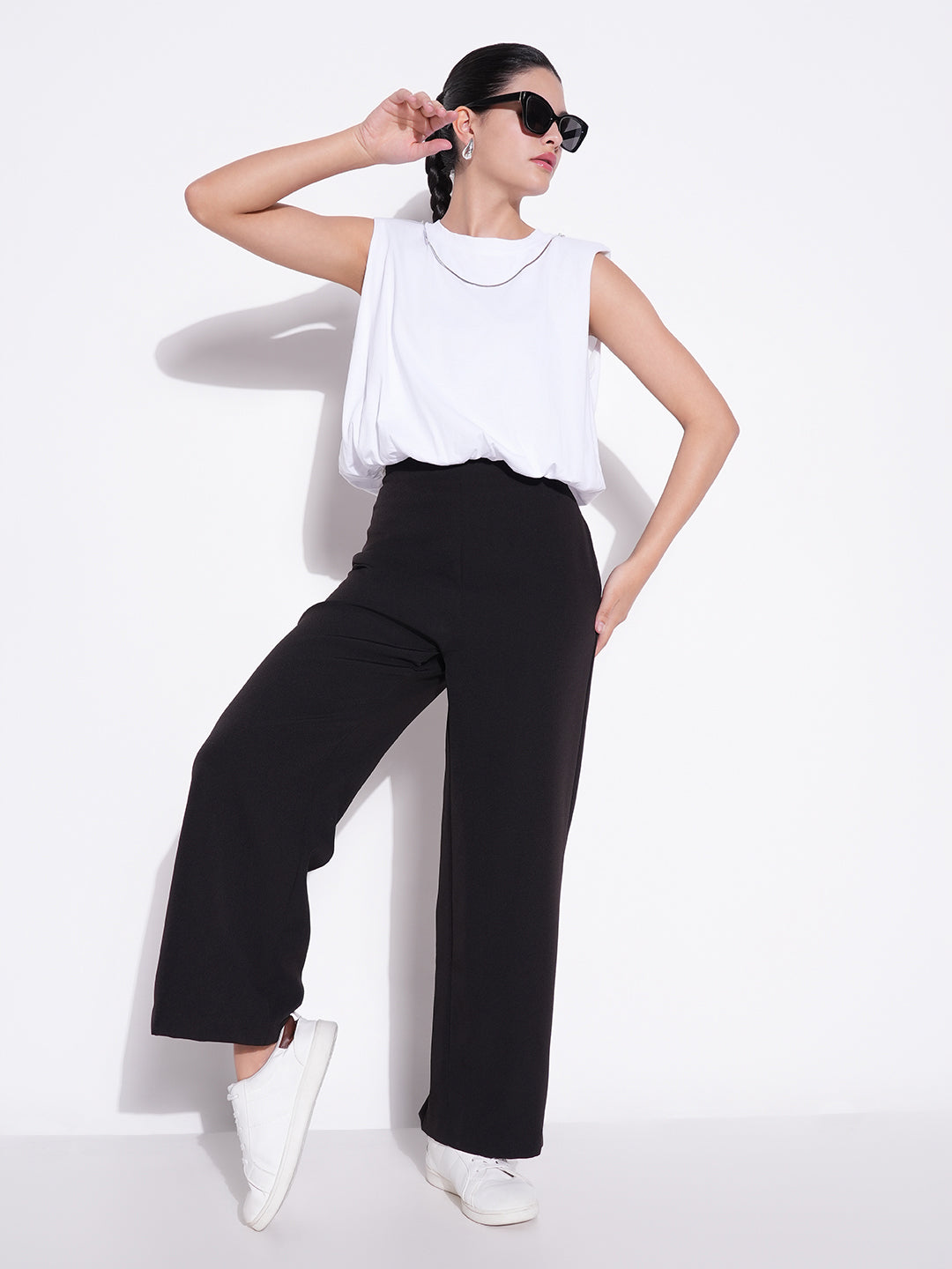 Women's White Solid Top with Chain